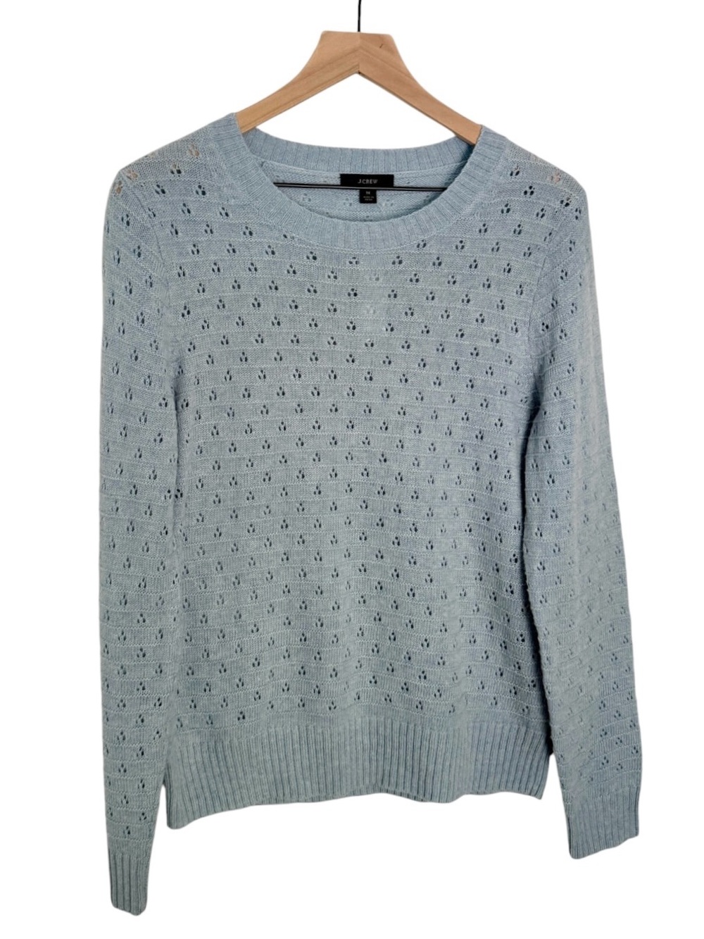 J. Crew Wool Alpaca Pointelle Crewneck Sweater Light Blue Women’s Size Medium